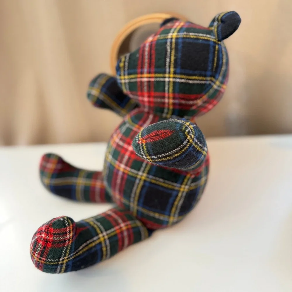 Tartan Plaid Teddy Bear Red Green Navy Blue Checkered Woven Fabric Plush Toy